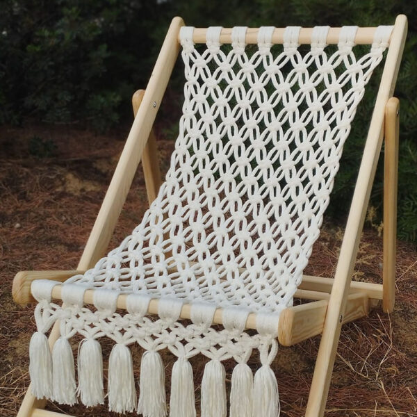 chaise macrame pliable en bois dur couv